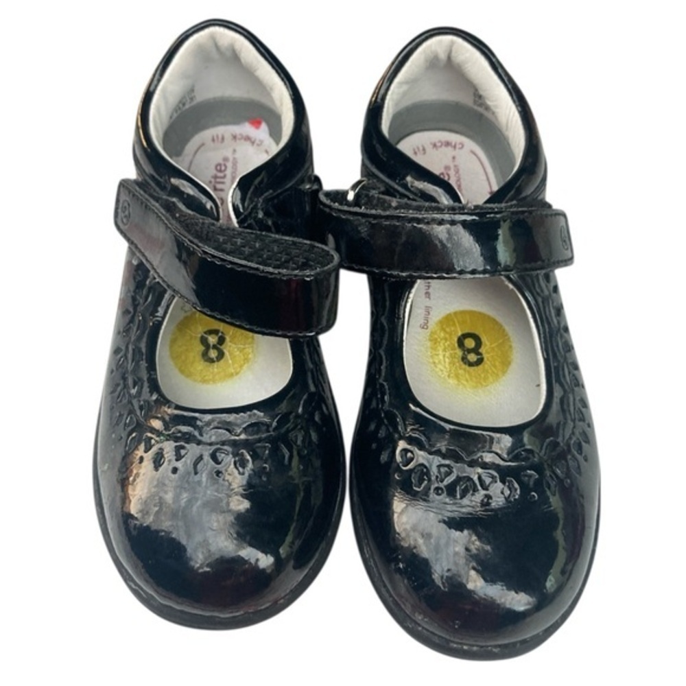 Stride Rite Black Patent Mary Jane with White Leather Interior size 8